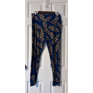 LuLaRoe Leggings Tall & Curvy Plus Size Blue Geometric Feather Pattern